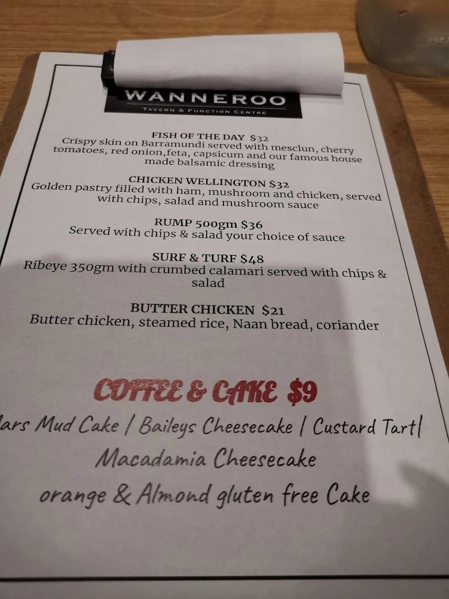Menu, Wanneroo Villa Tavern