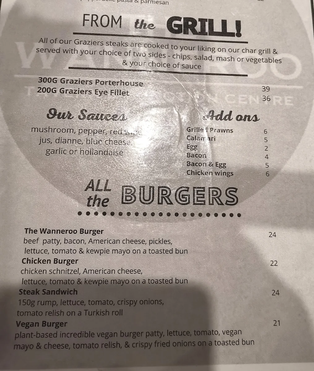 Menu, Wanneroo Villa Tavern