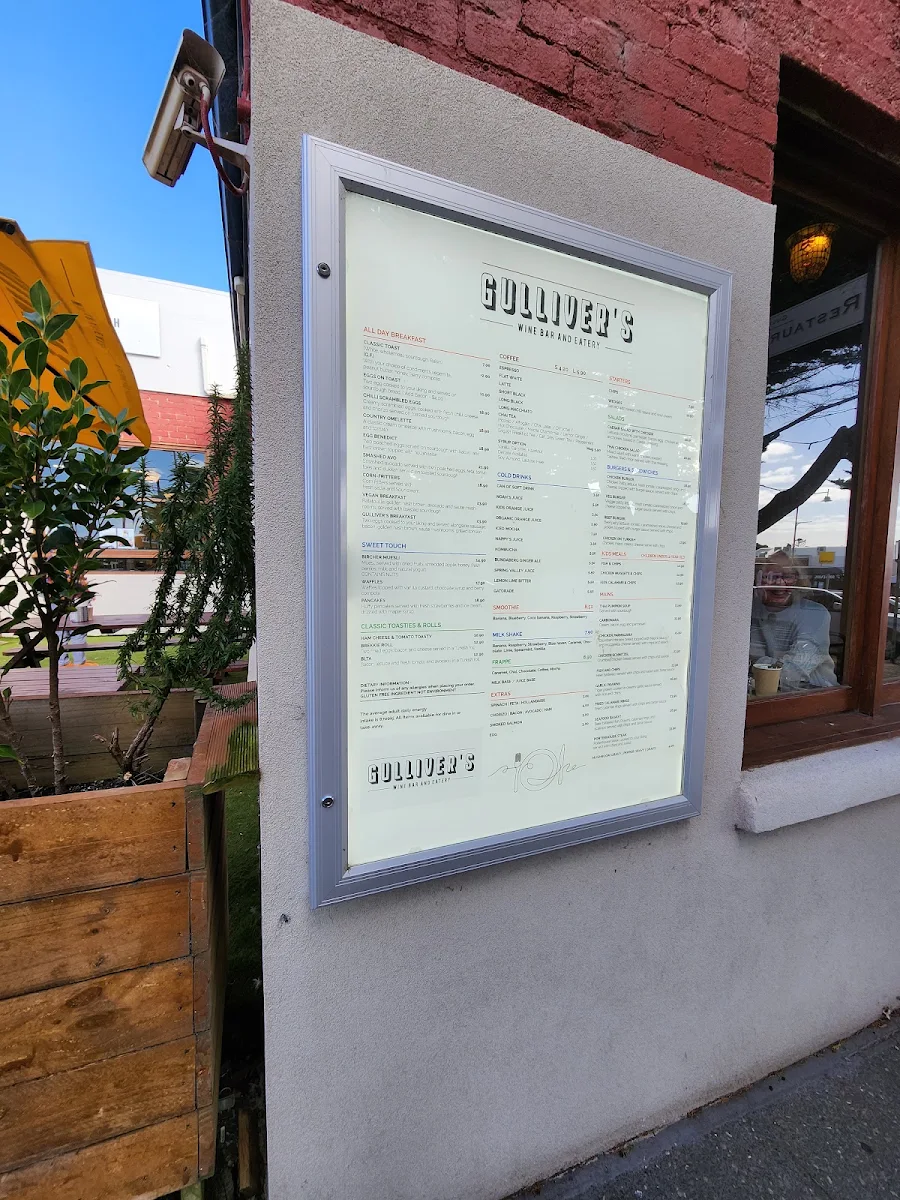 Menu, Gullivers cafe