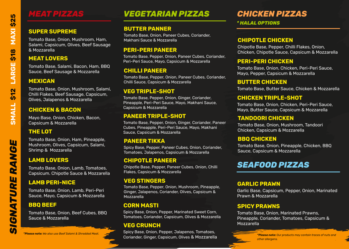 Menu, Pizza Max Laverton