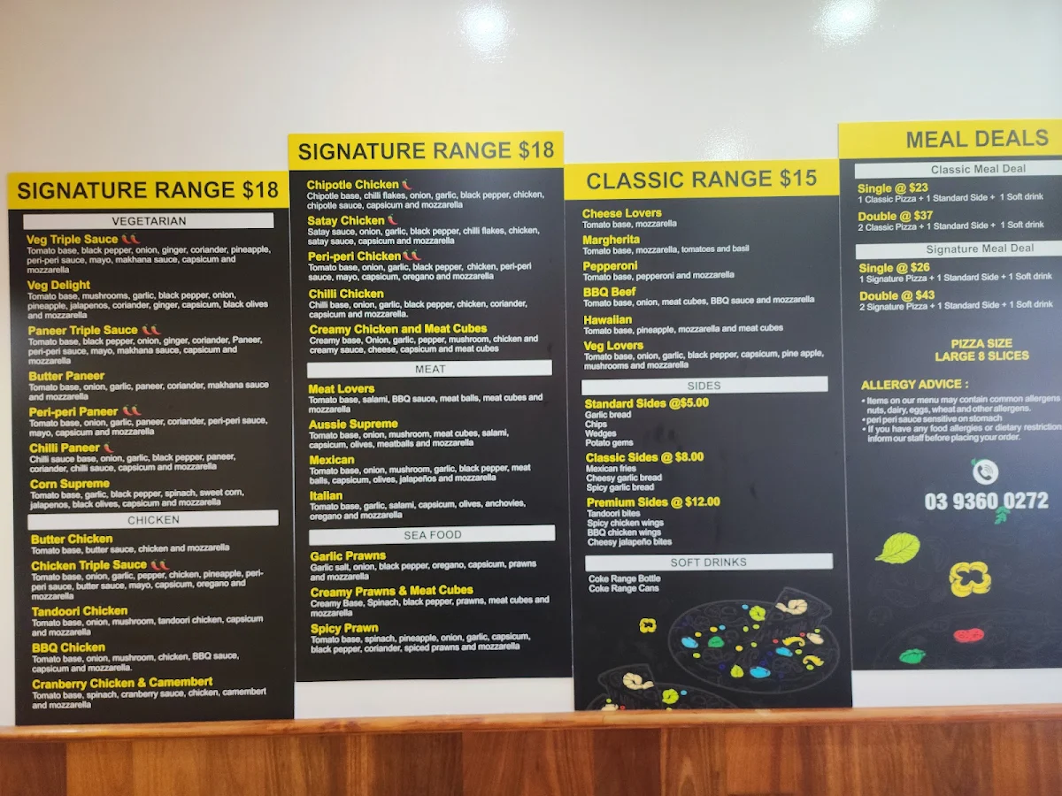 Menu, Pizza Max Laverton
