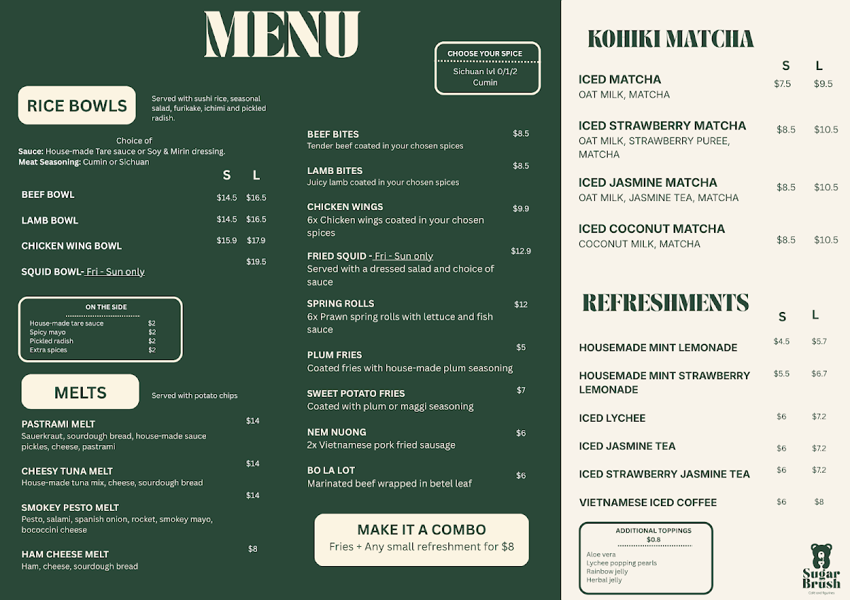 Menu, Sugar Brush