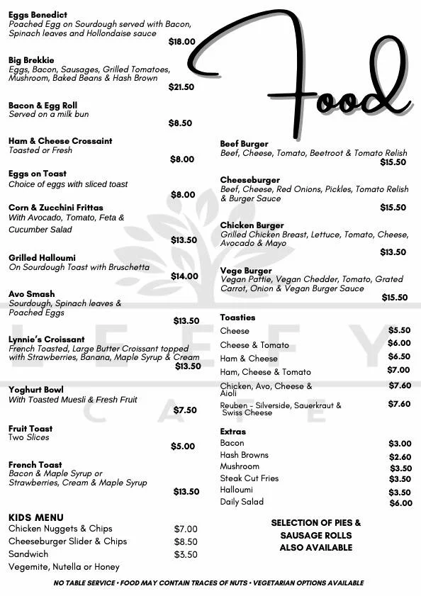Menu, LEEFY CAFE