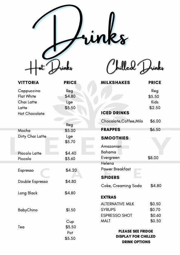 Menu, LEEFY CAFE