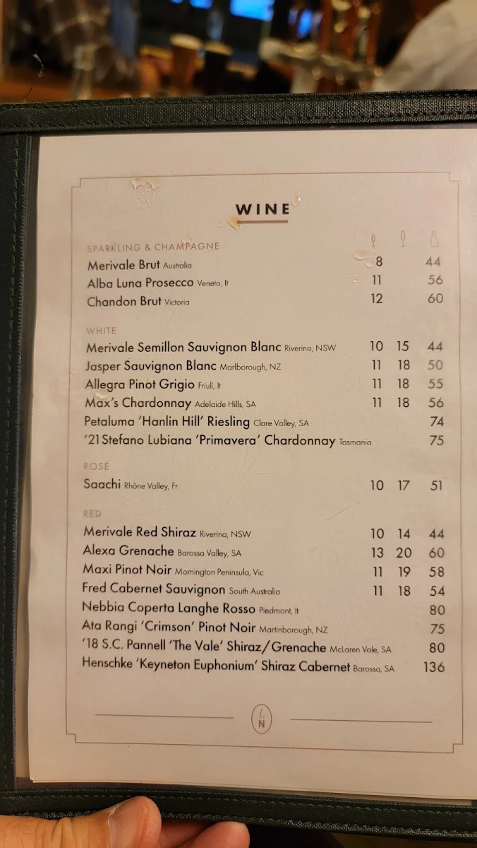 Menu, Lynch's Narooma