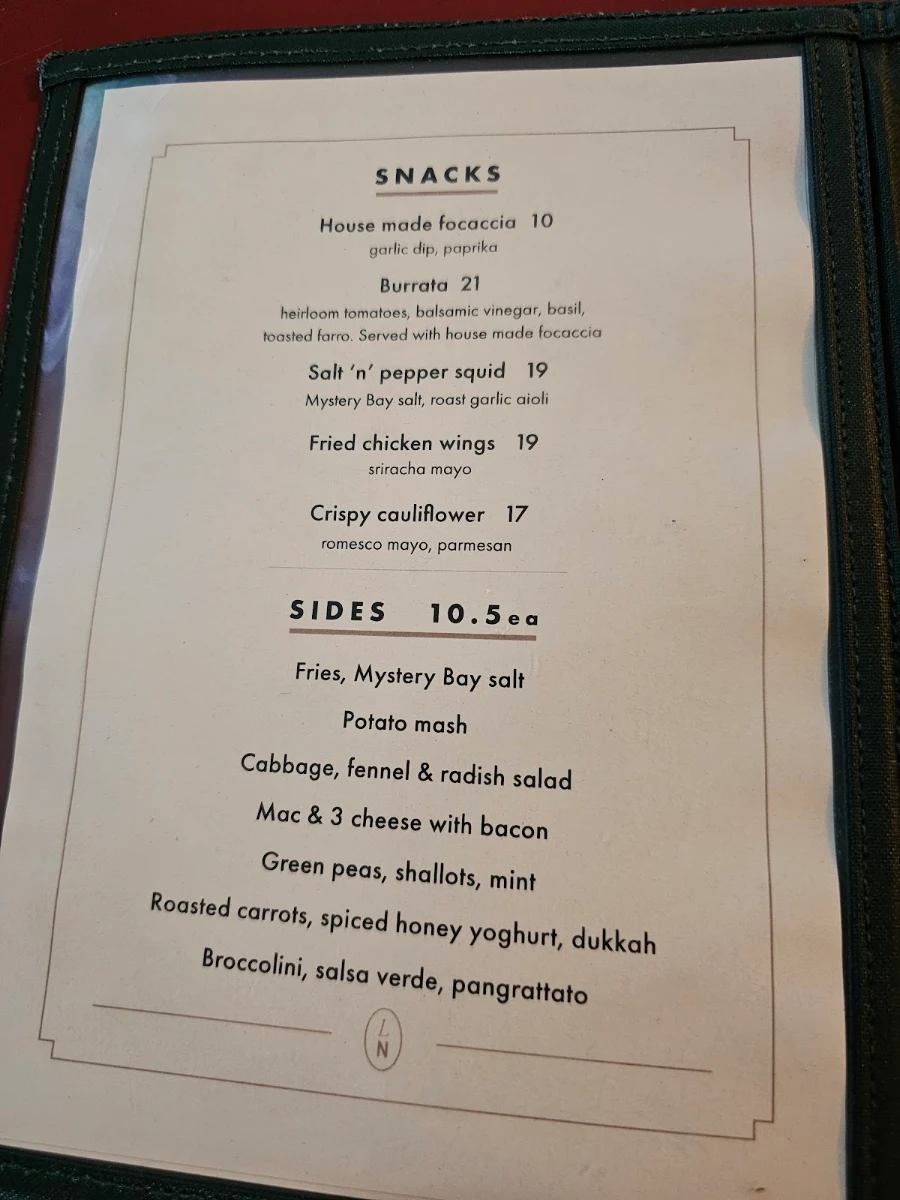 Menu, Lynch's Narooma