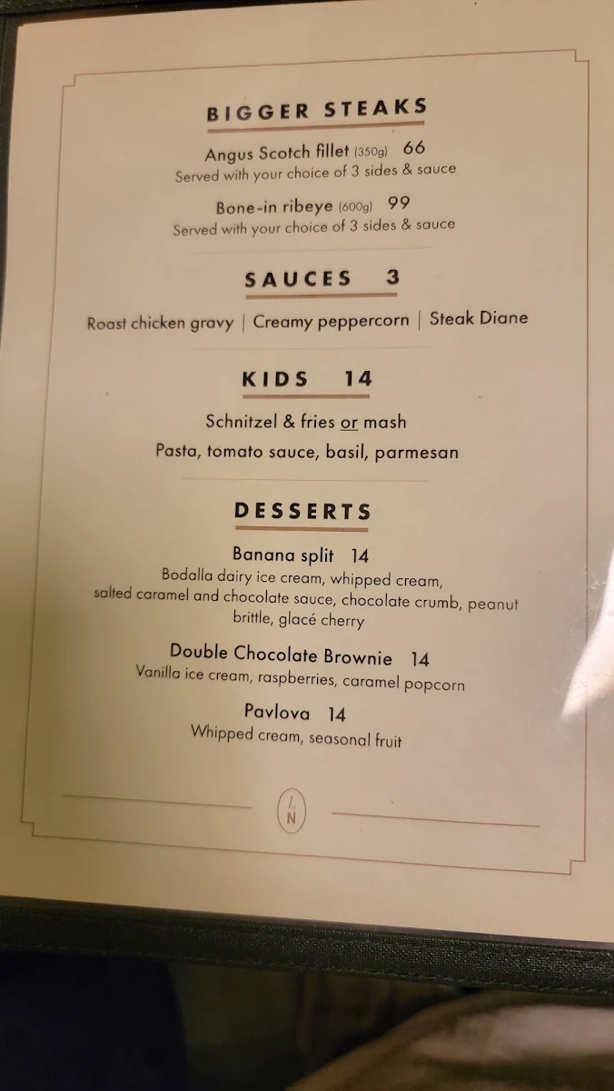 Menu, Lynch's Narooma