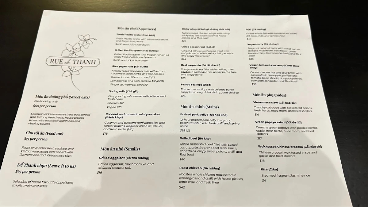 Menu, Rue de Thanh
