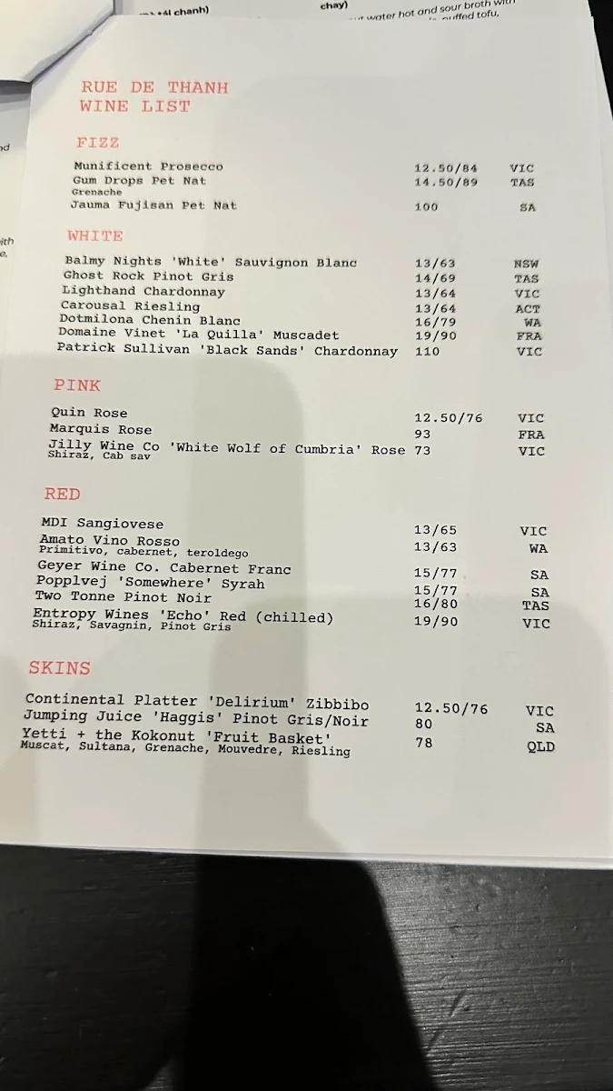 Menu, Rue de Thanh