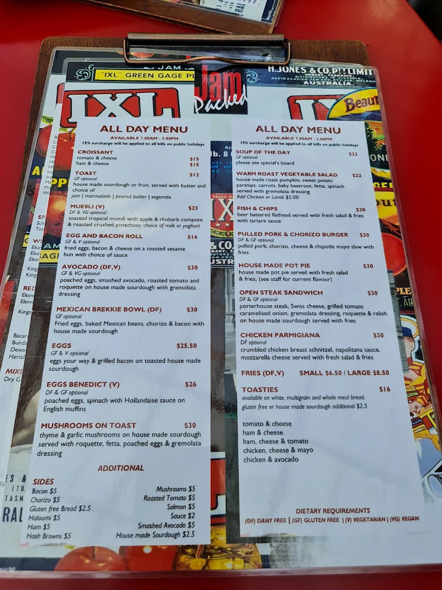 Menu, Jam Packed Cafe