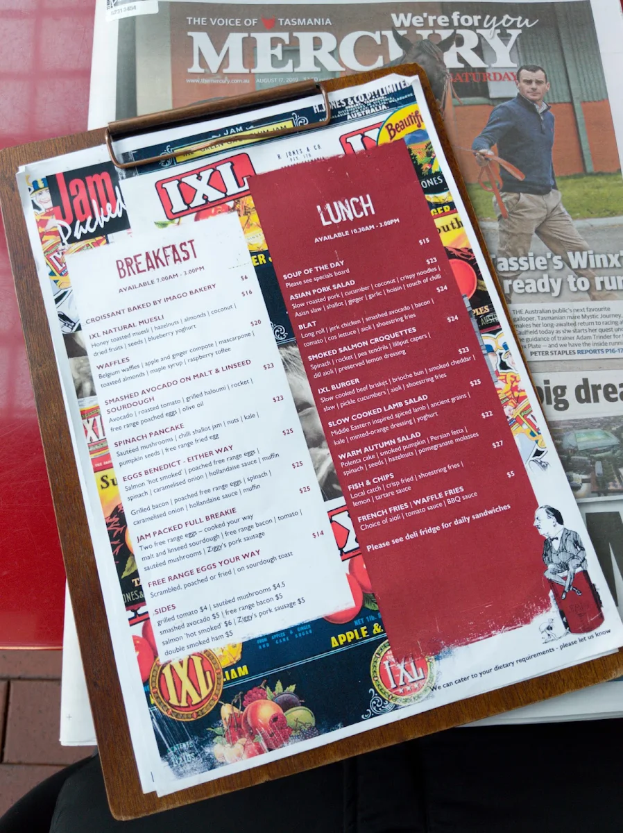 Menu, Jam Packed Cafe