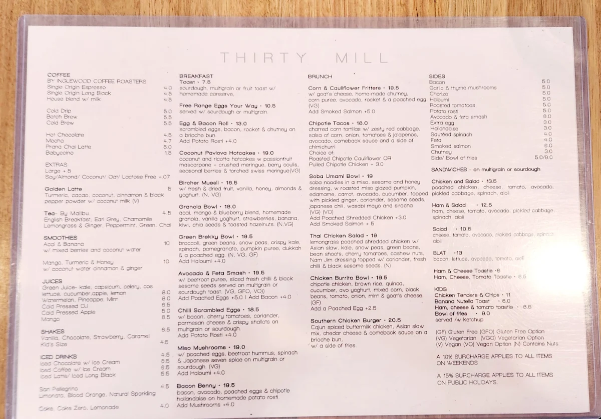 Menu, Seymour Cafe