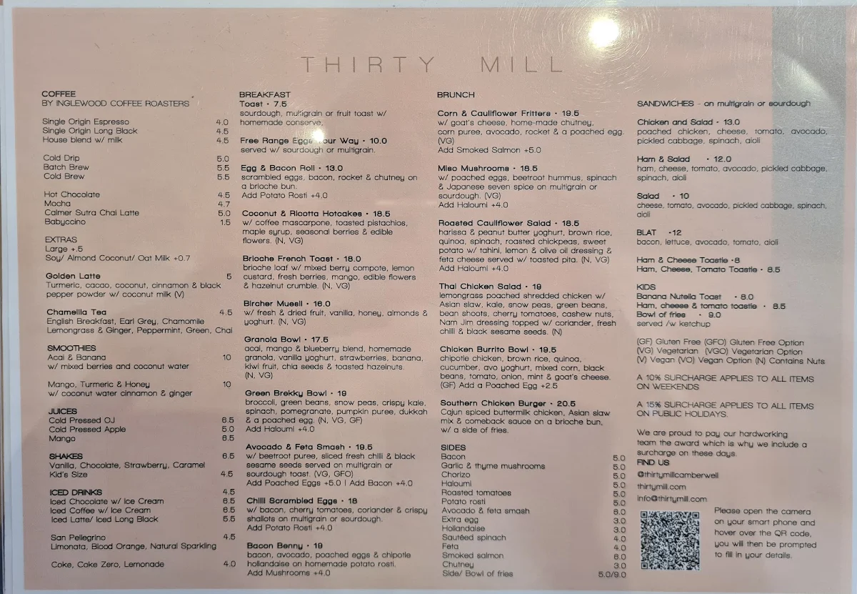 Menu, Seymour Cafe