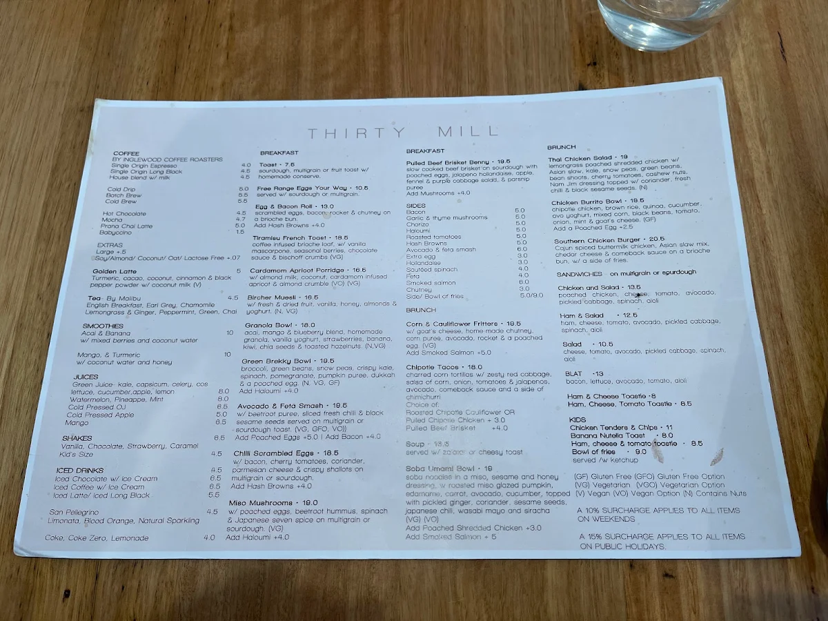 Menu, Seymour Cafe