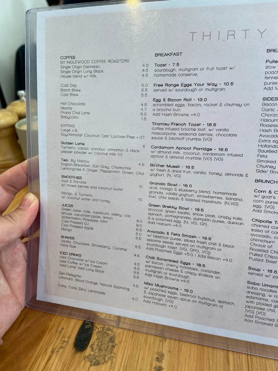 Menu, Seymour Cafe