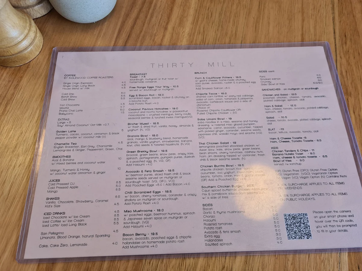 Menu, Seymour Cafe