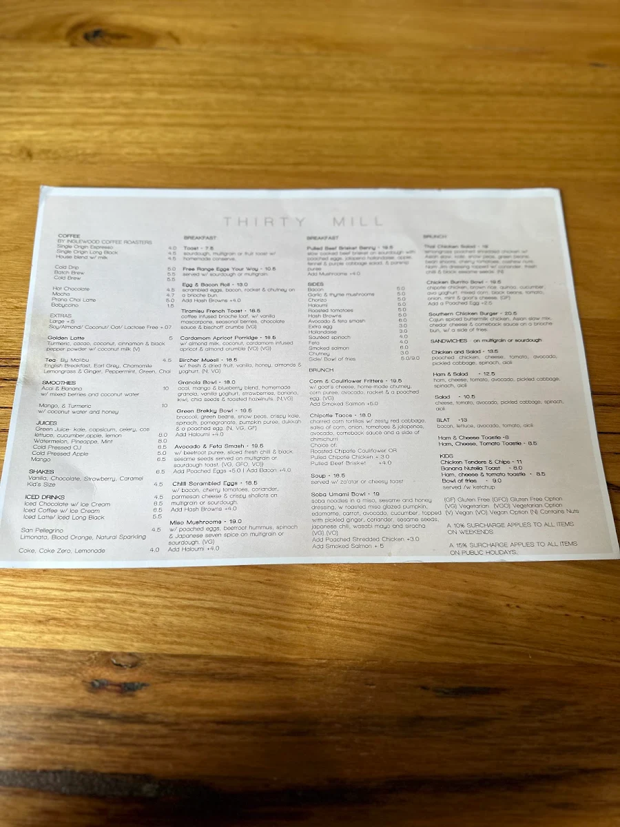 Menu, Seymour Cafe
