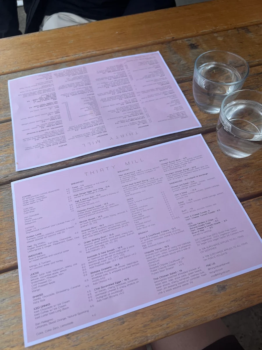Menu, Seymour Cafe