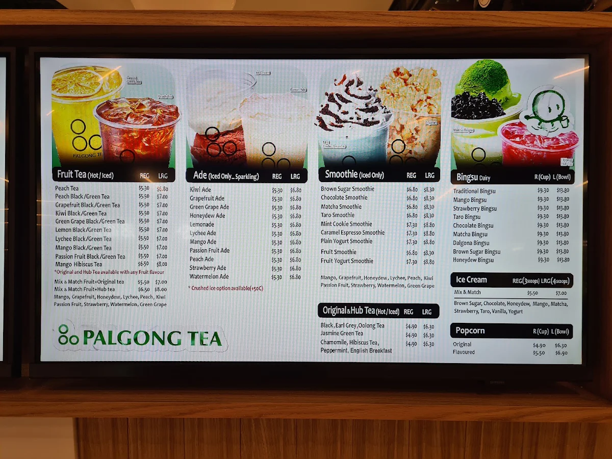 Menu, Palgong Tea Forest Hill
