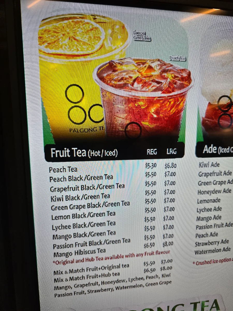 Menu, Palgong Tea Forest Hill