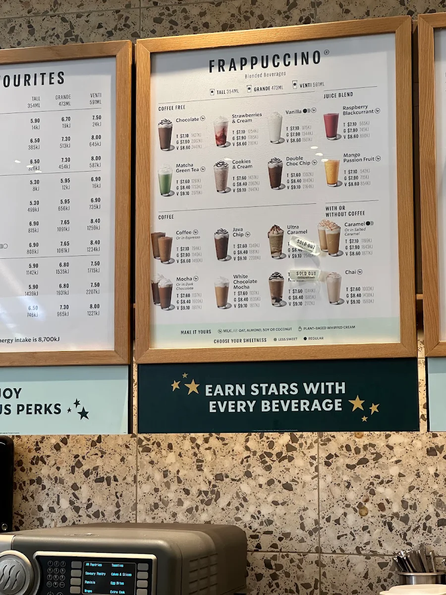 Menu, Starbucks Edward Street