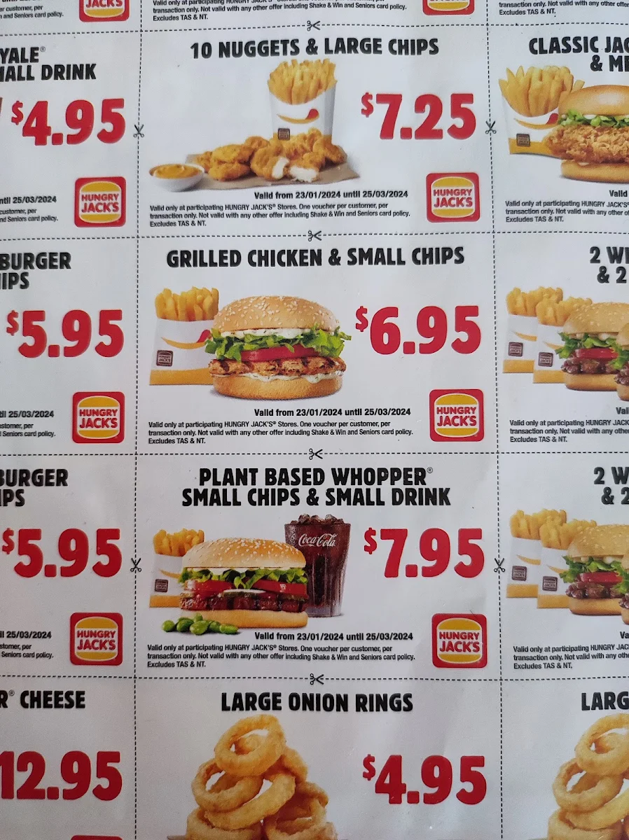 Menu, Hungry Jack's Burgers Virginia