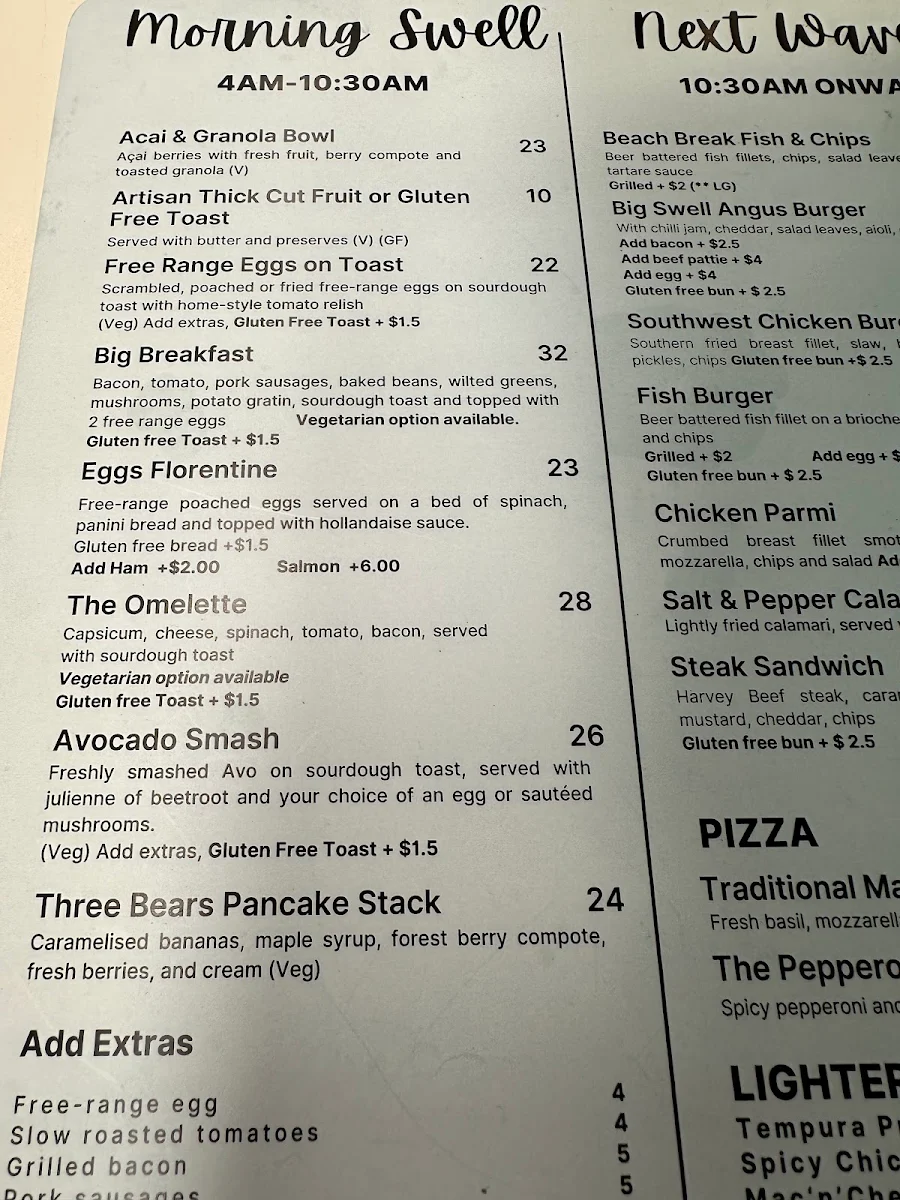 Menu, Three Bears