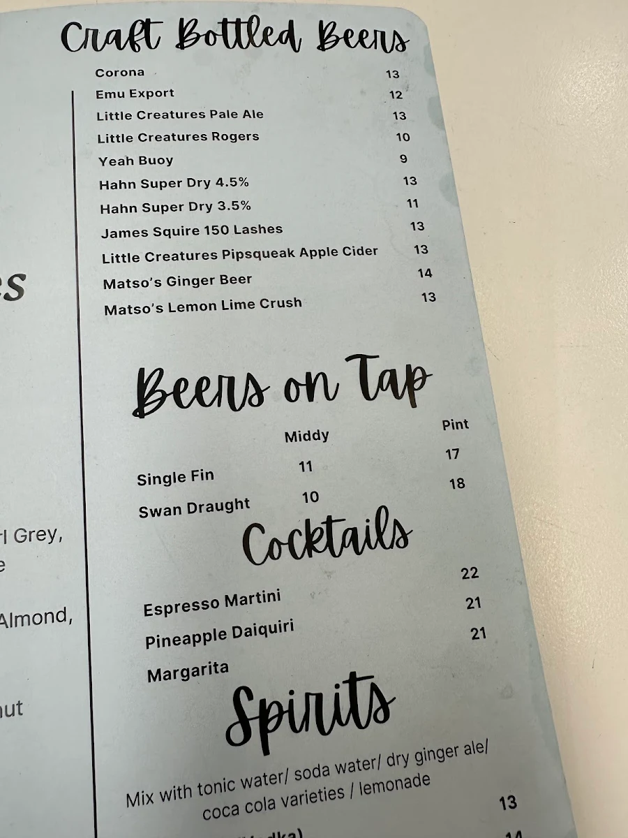 Menu, Three Bears