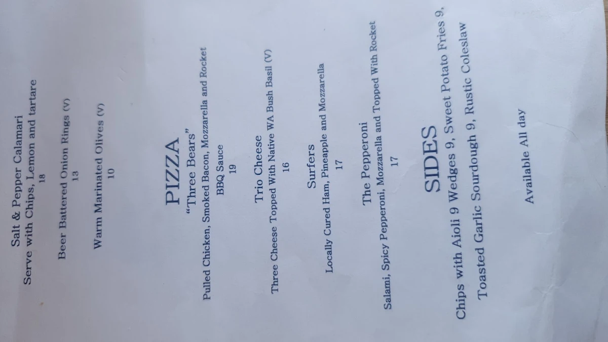 Menu, Three Bears