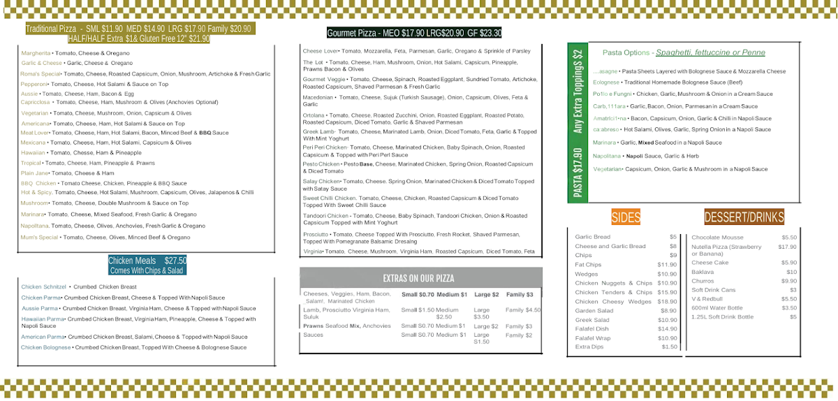 Menu, Roma's Pizza & Pasta