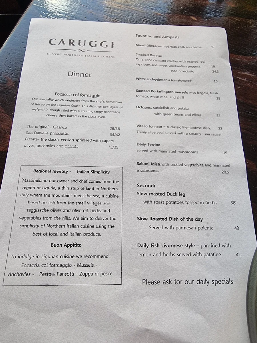 Menu, Caruggi