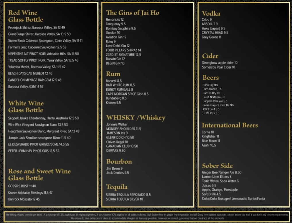 Menu, Jai Ho