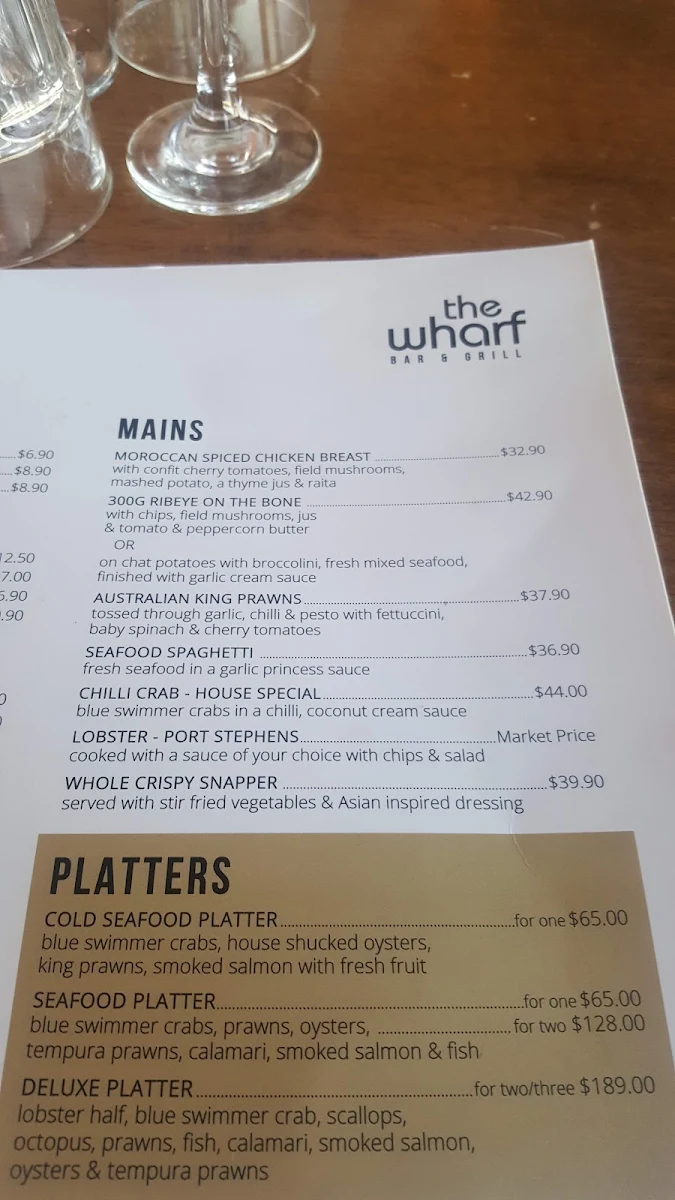 Menu, The Wharf Restaurant