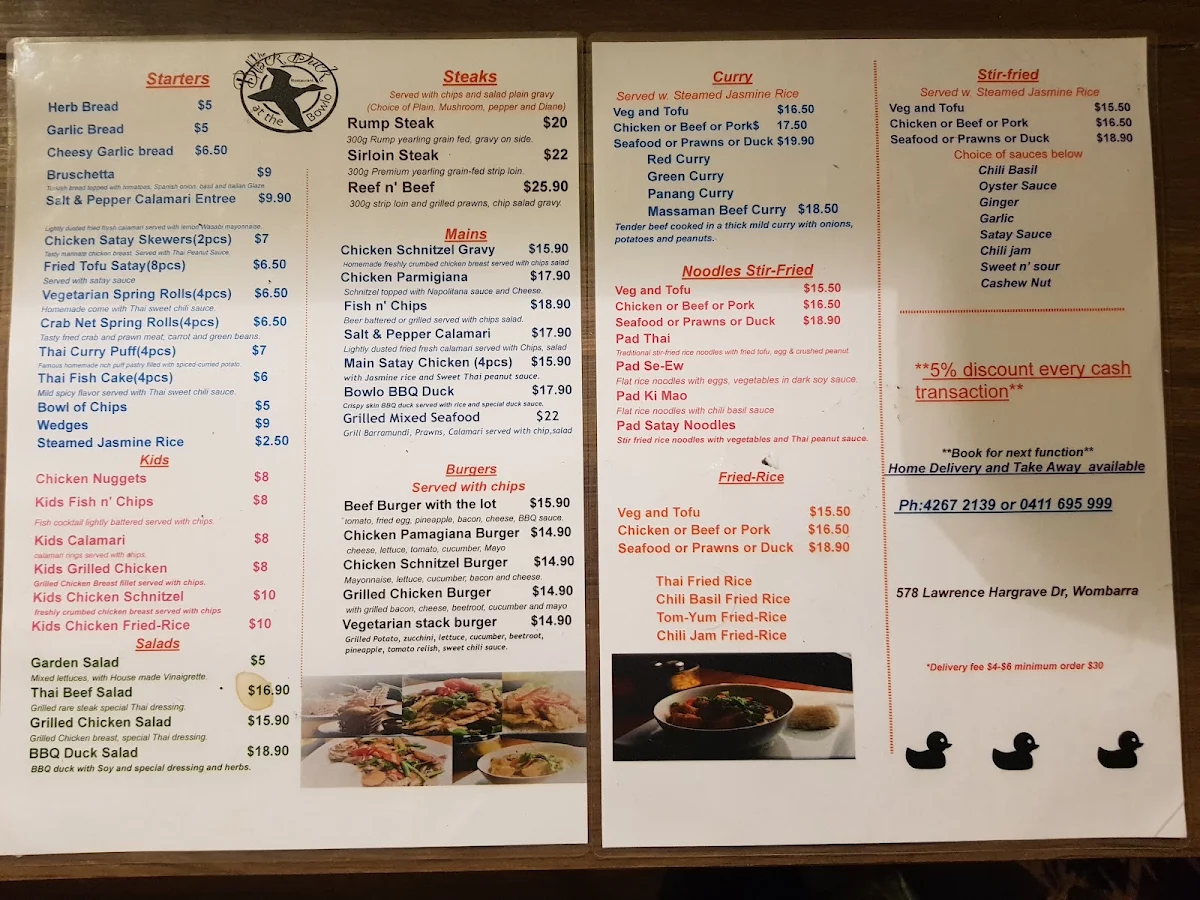 Menu, The Wombarra Bowlo & Thai Food