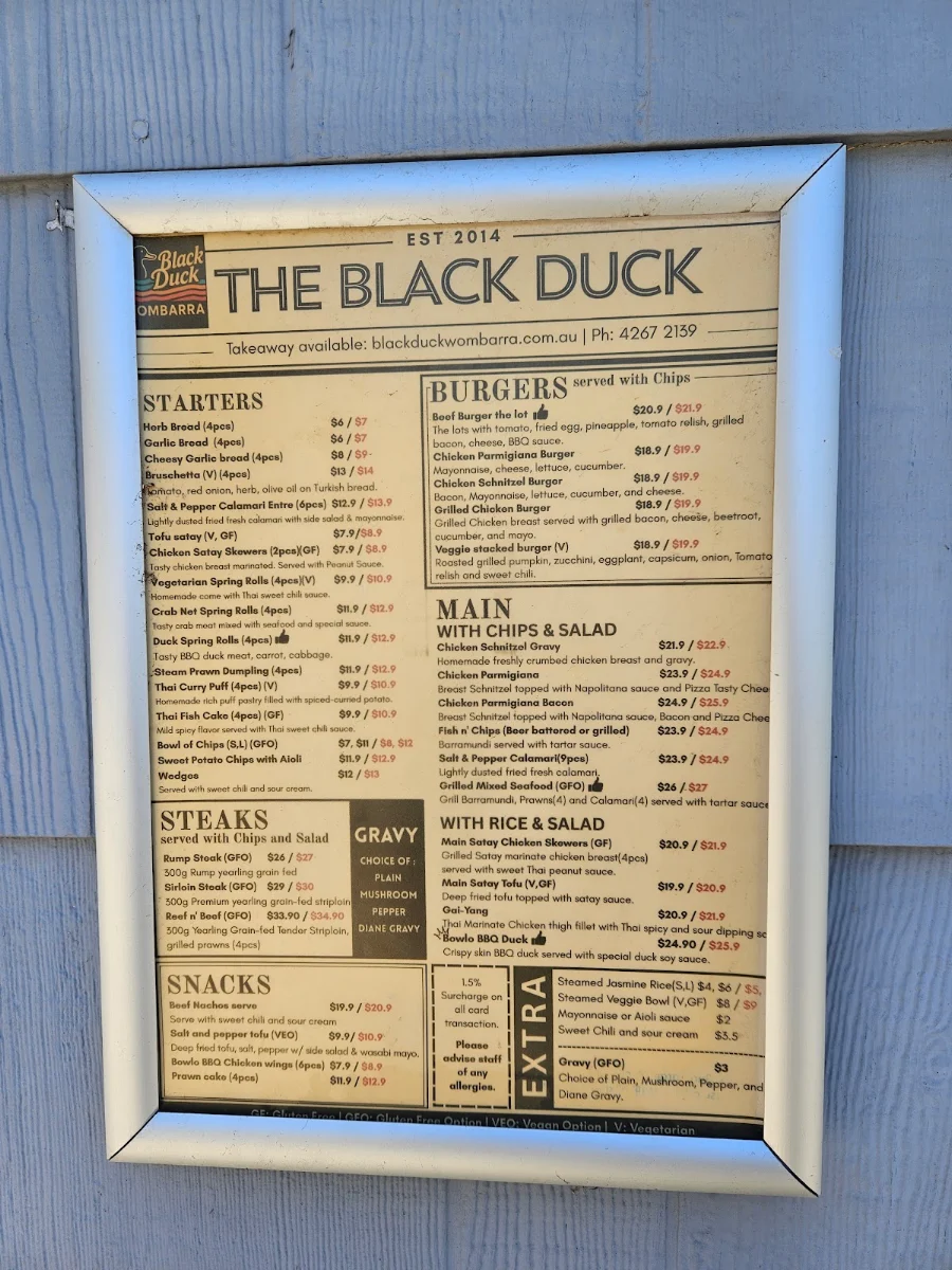 Menu, The Wombarra Bowlo & Thai Food