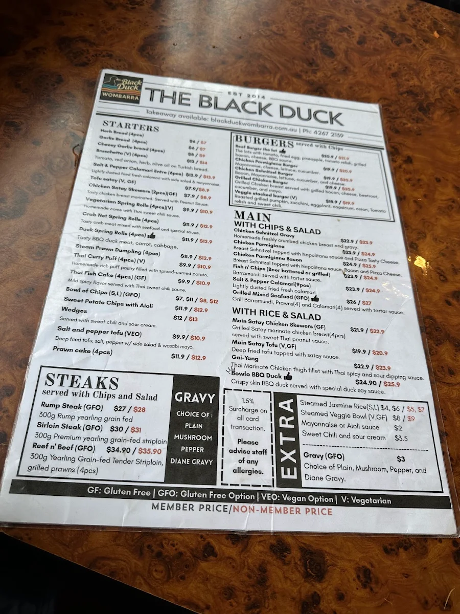 Menu, The Wombarra Bowlo & Thai Food