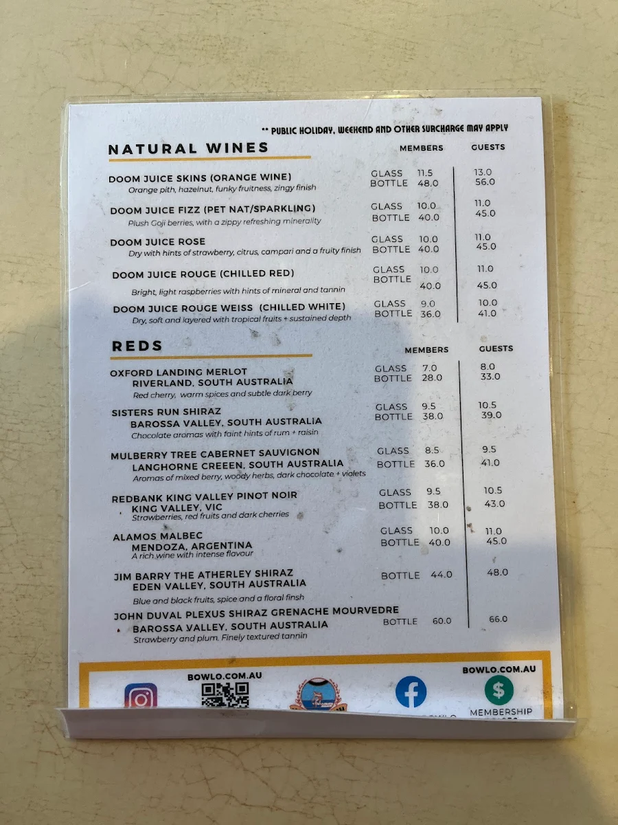 Menu, The Wombarra Bowlo & Thai Food