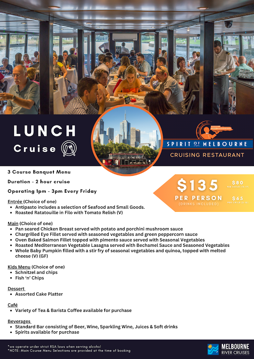 Menu, Spirit Of Melbourne Cruising Restaurant