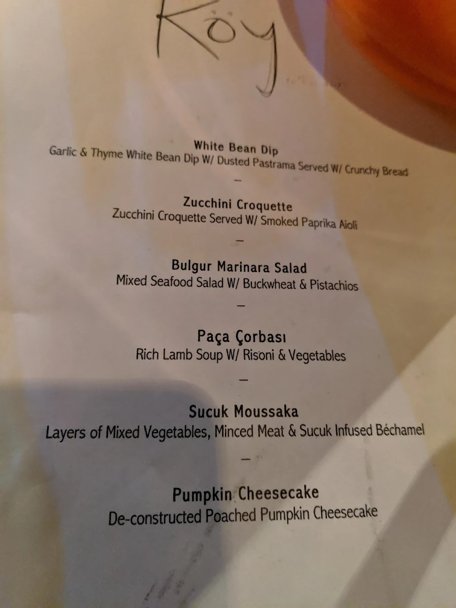 Menu, Köy Restaurant