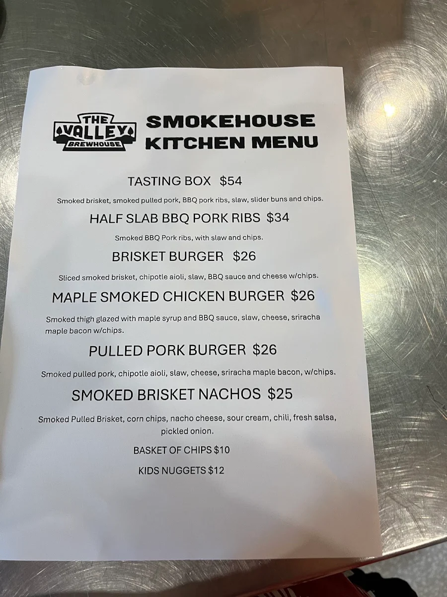 Menu, The Valley Brewhouse