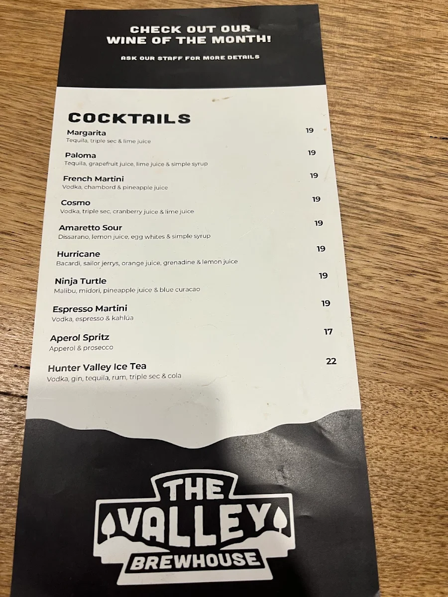 Menu, The Valley Brewhouse