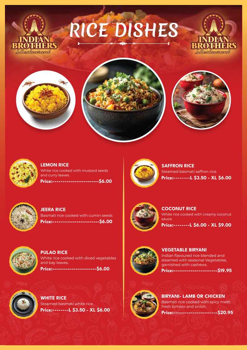 Menu, Indian Brothers Restaurant - Annerley, Brisbane