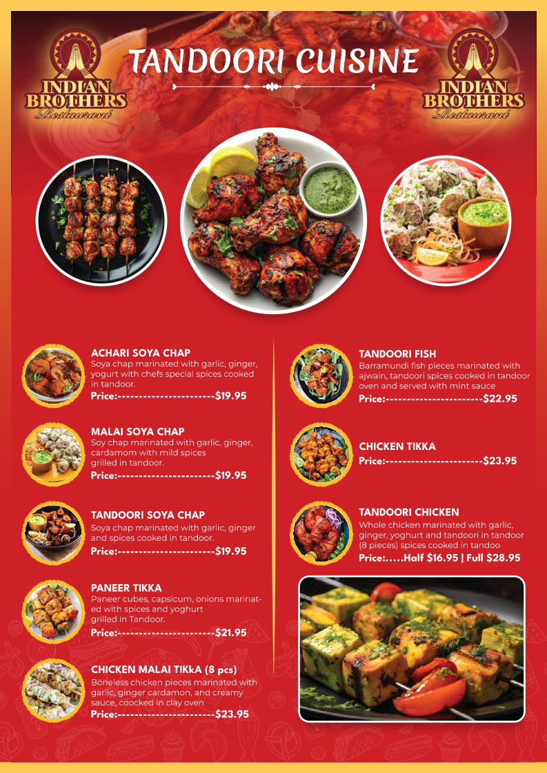 Menu, Indian Brothers Restaurant - Annerley, Brisbane