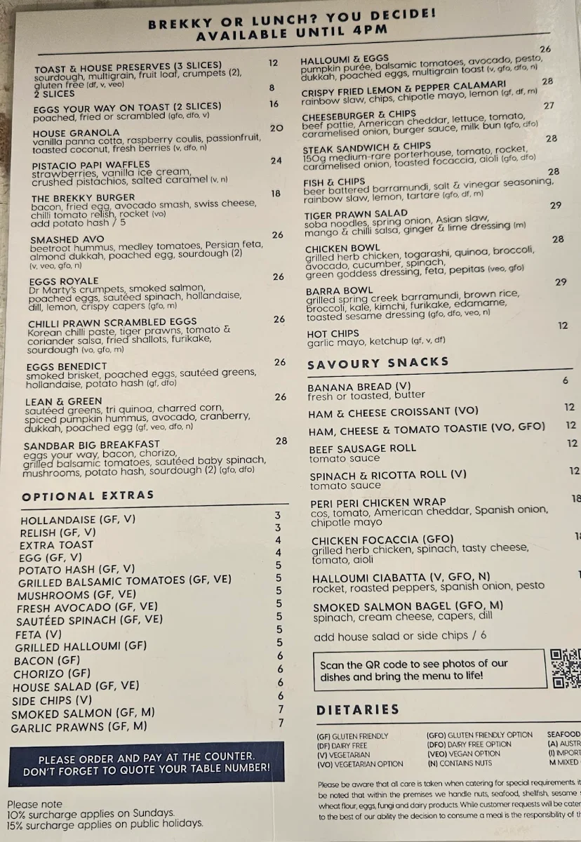 Menu, The Sandbar