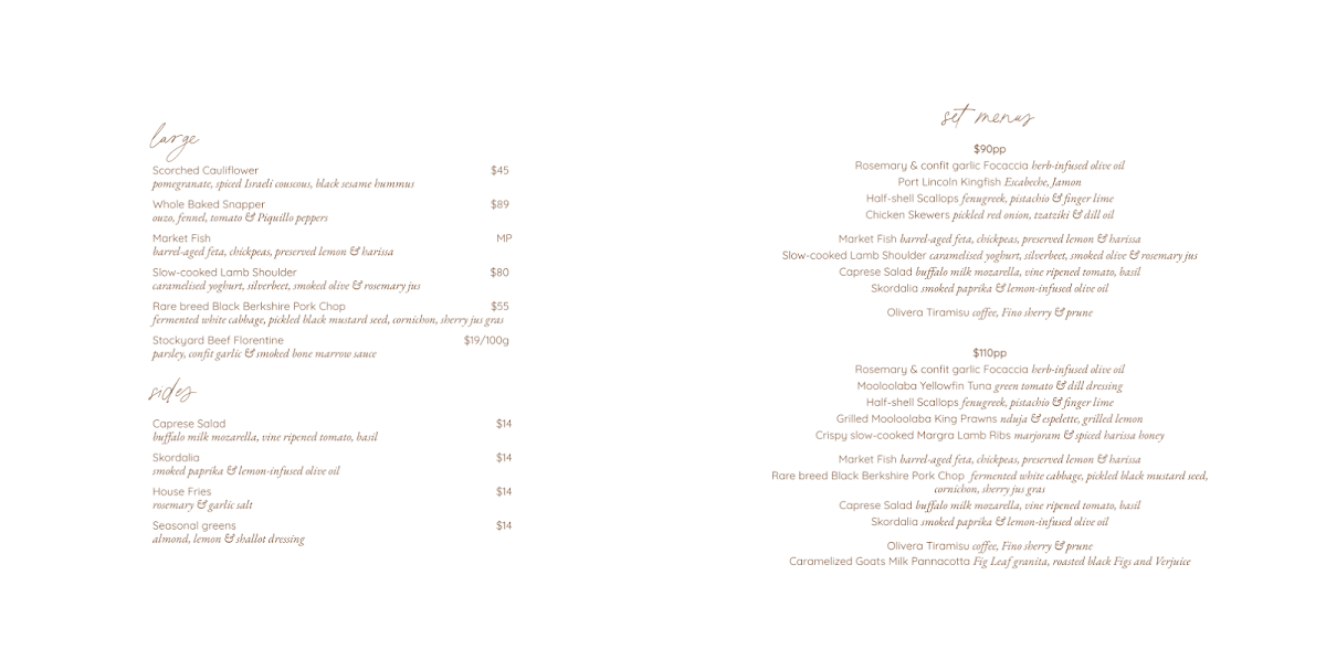 Menu, Olivera