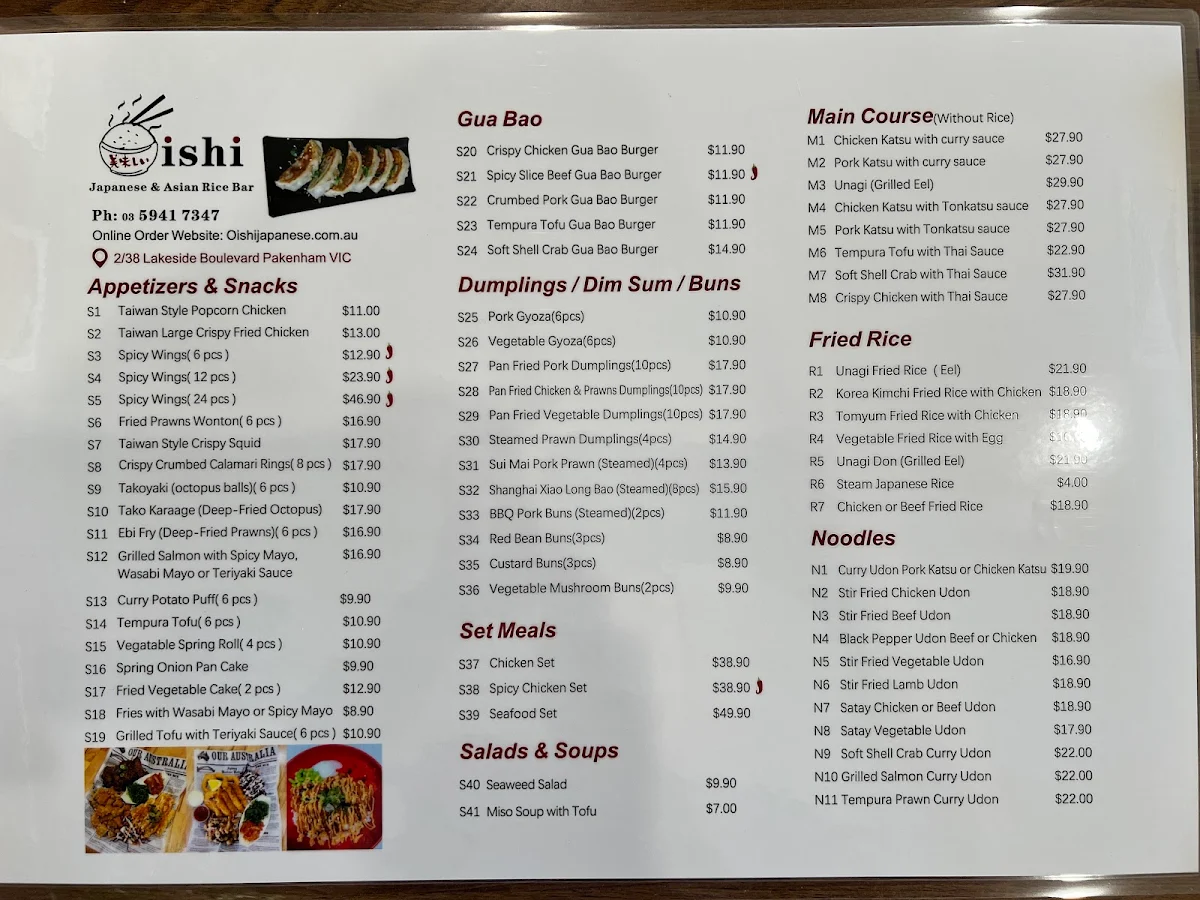 Menu, Oishi Japanese & Asian Rice Bar(Pakenham)
