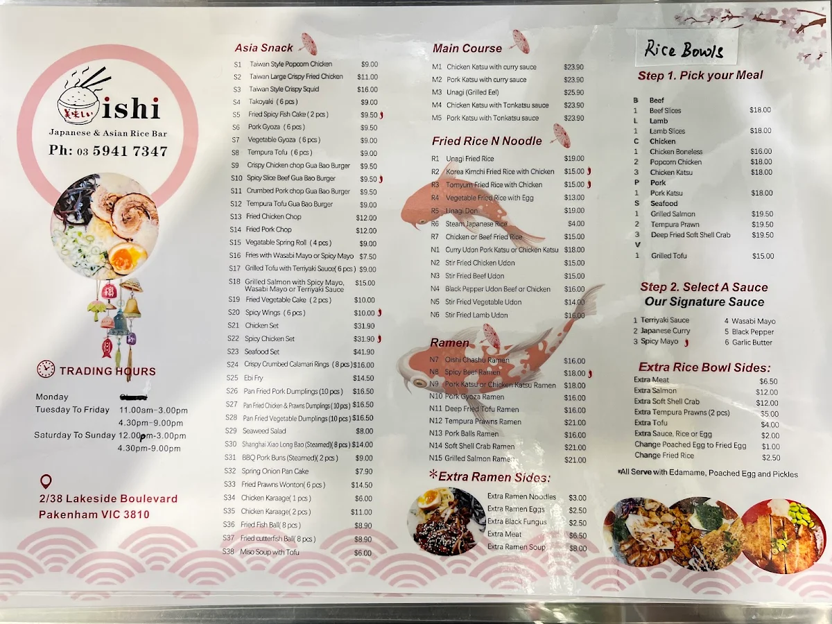 Menu, Oishi Japanese & Asian Rice Bar(Pakenham)