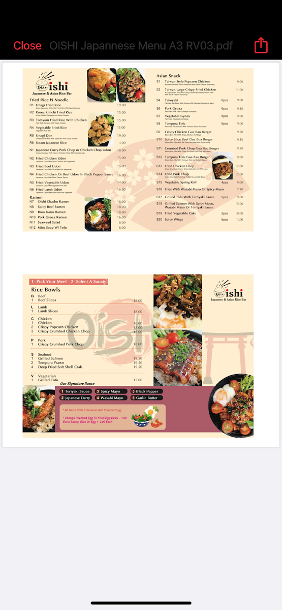 Menu, Oishi Japanese & Asian Rice Bar(Pakenham)