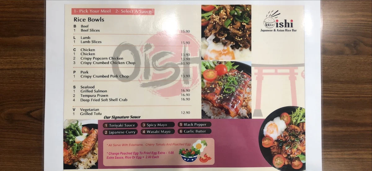 Menu, Oishi Japanese & Asian Rice Bar(Pakenham)