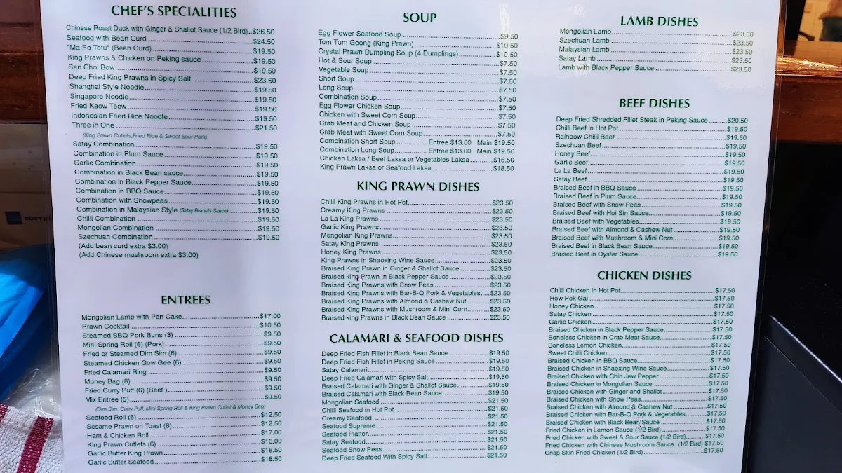 Menu, House of Lowe
